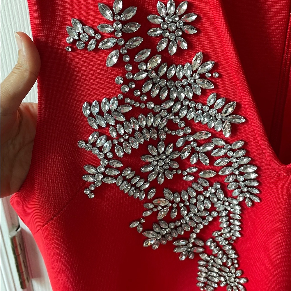 KAREN MILLEN Embellished Bandage Figure Form Knit Sleeveless Midaxi Dress Red L - Picture 14 of 17